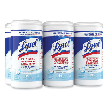 Disinfecting Wipes, 1-Ply, 7 x 7.25, Crisp Linen, White, 80 Wipes/Canister, 6 Canisters/Carton