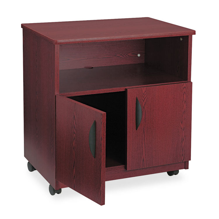 Mobile Machine Stand, Open Compartment, Engineered Wood, 3 Shelves, 200 lb Capacity, 28  x 19.75  x 30.5 , Mahogany