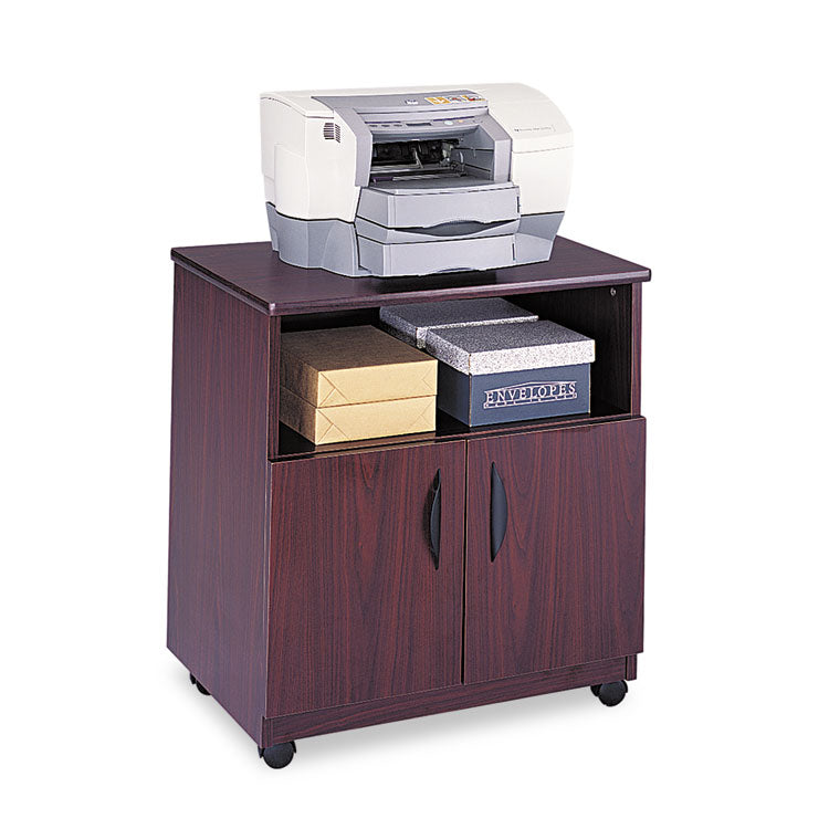 Mobile Machine Stand, Open Compartment, Engineered Wood, 3 Shelves, 200 lb Capacity, 28  x 19.75  x 30.5 , Mahogany