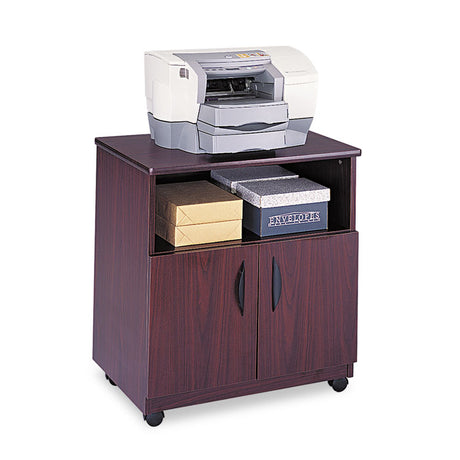 Mobile Machine Stand, Open Compartment, Engineered Wood, 3 Shelves, 200 lb Capacity, 28  x 19.75  x 30.5 , Mahogany