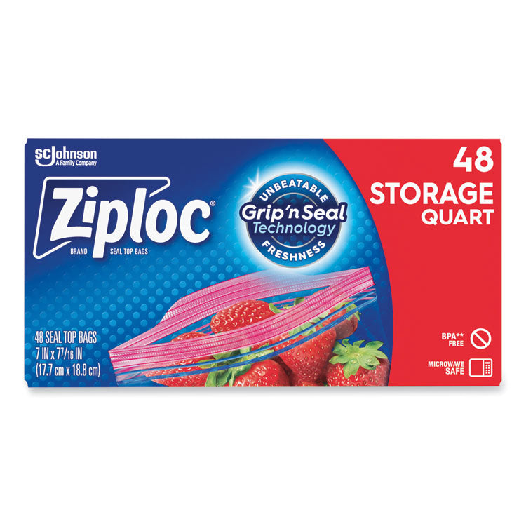 Double Zipper Storage Bags, Triple System Seal, Quart, 9.63  x 8.5 , Clear, 9/Carton