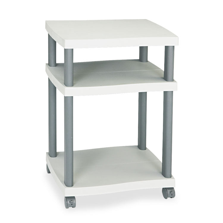 Wave Design Deskside Printer Stand, Plastic, 3 Shelves, 20  x 17.5  x 29.25 , White/Charcoal Gray