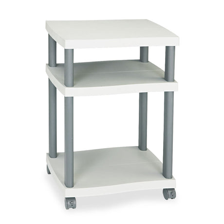 Wave Design Deskside Printer Stand, Plastic, 3 Shelves, 20  x 17.5  x 29.25 , White/Charcoal Gray