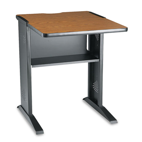 Fax/Printer Stand with Reversible Top, Metal, 1 Shelf, 23.5  x 28  x 30 , Medium Oak/Black