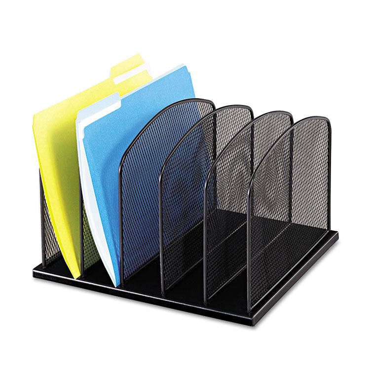 Onyx Mesh Desk Organizer with Upright Sections, 5 Sections, Letter to Legal Size Files, 12.5" x 11.25" x 8.25", Black