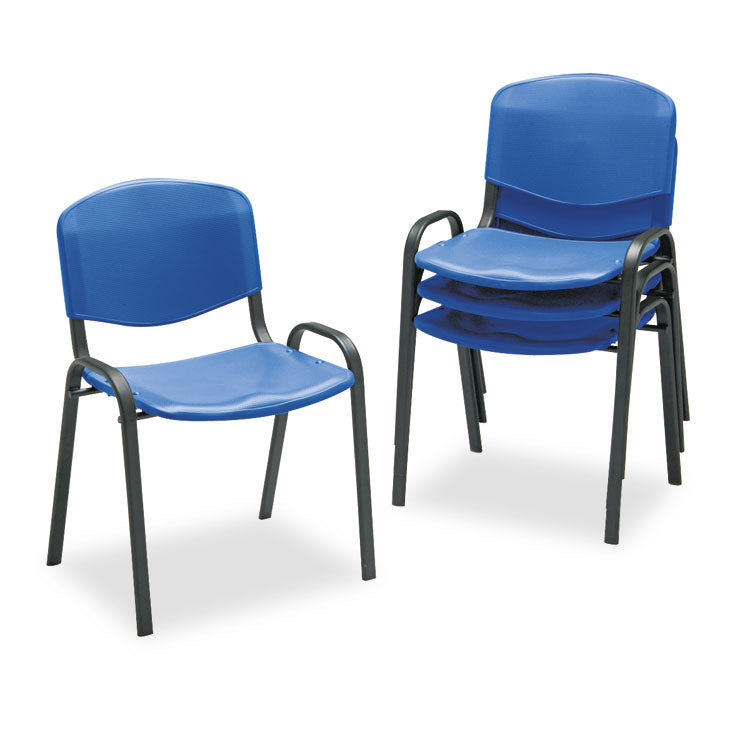 Stacking Chair, Supports Up to 250 lb, 18  Seat Height, Blue Seat, Blue Back, Black Base, 4/Carton