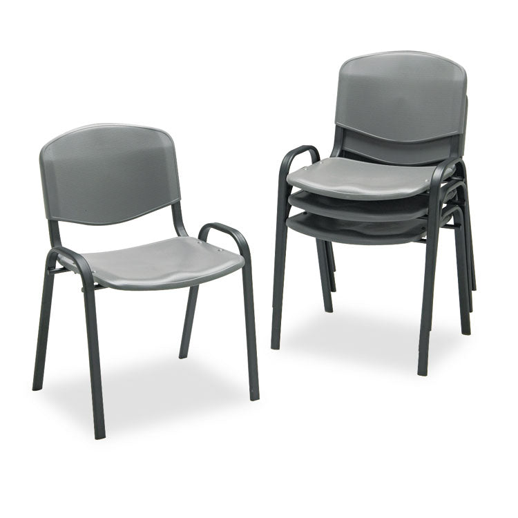 Stacking Chair, Supports Up to 250 lb, 18  Seat Height, Charcoal Seat, Charcoal Back, Black Base, 4/Carton