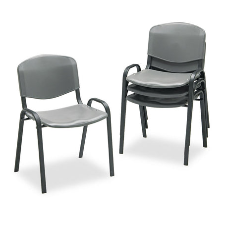 Stacking Chair, Supports Up to 250 lb, 18  Seat Height, Charcoal Seat, Charcoal Back, Black Base, 4/Carton