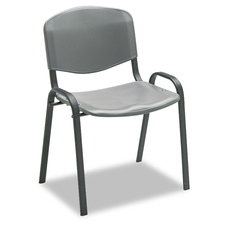 Stacking Chair, Supports Up to 250 lb, 18  Seat Height, Charcoal Seat, Charcoal Back, Black Base, 4/Carton