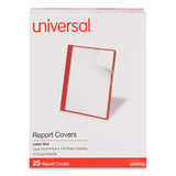 Clear Front Report Cover, Prong Fastener, 0.5" Capacity, 8.5 x 11, Clear/Red, 25/Box
