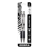 F-301 Ballpoint Pen, Retractable, Fine 0.7 mm, Black Ink, Stainless Steel/Black Barrel, 2/Pack