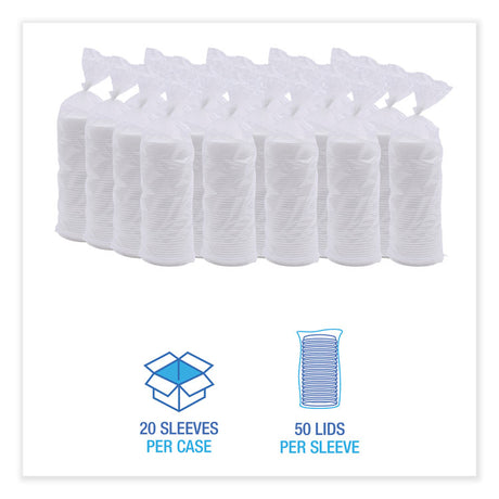 Deerfield Hot Cup Lids, Fits 10 oz to 20 oz Cups, White, Plastic, 50/Pack, 20 Packs/Carton