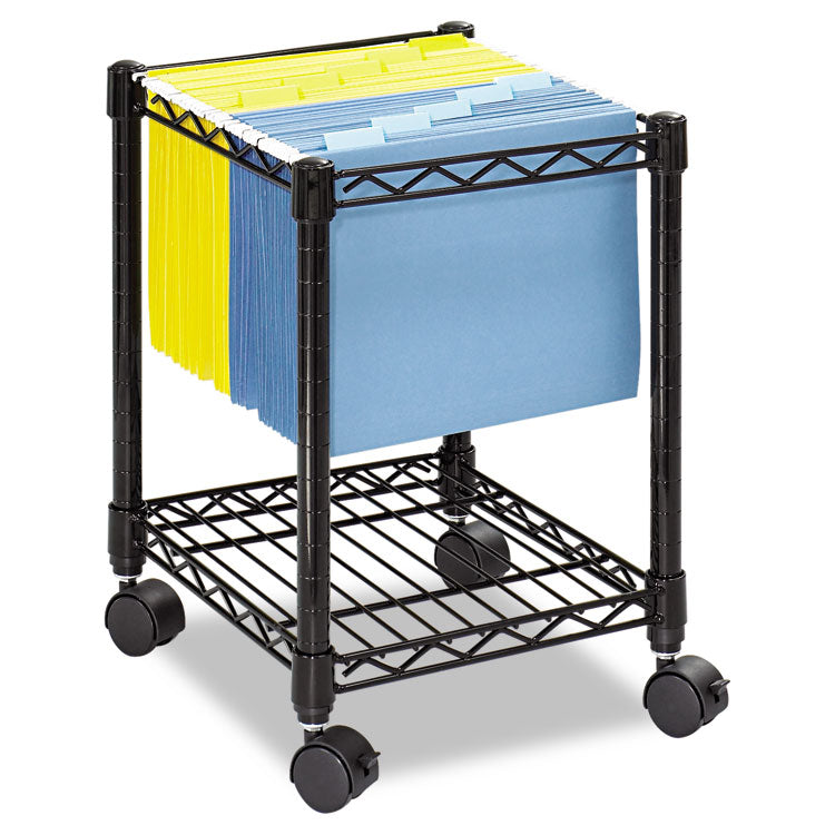Compact Mobile Wire File Cart, Metal, 1 Shelf, 1 Bin, 15.5" x 14" x 19.75", Black