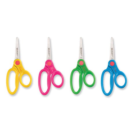 Kids' Scissors with Antimicrobial Protection, Pointed Tip, 5" Long, 2" Cut Length, Randomly Assorted Straight Handles