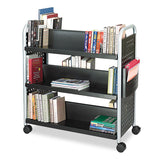 Scoot Double-Sided Book Cart, Metal, 6 Shelves, 1 Bin, 41.25  x 17.75  x 41.25 , Black