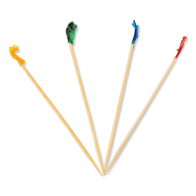 Cellophane-Frill Wood Picks, Bamboo, 4  Assorted, 10,000/Carton