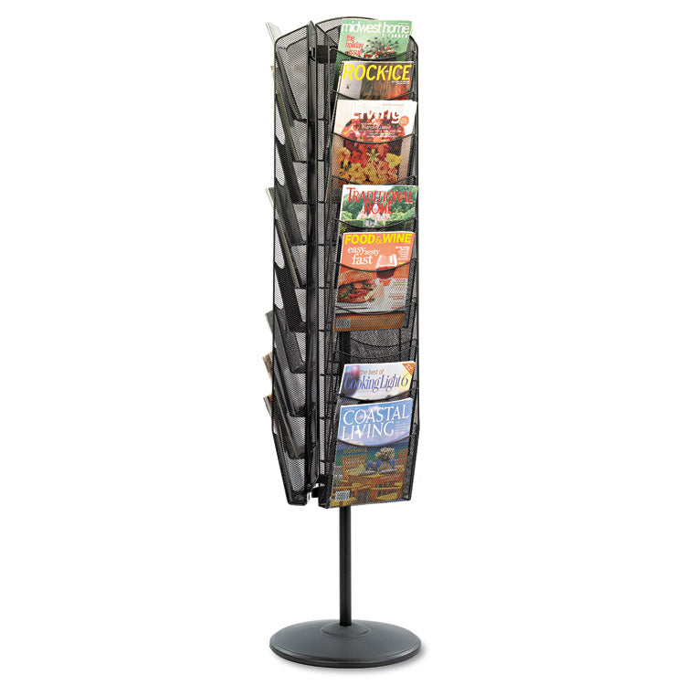 Onyx Mesh Rotating Magazine Display, 30 Compartments, 16.5w x 16.5d x 66h, Black