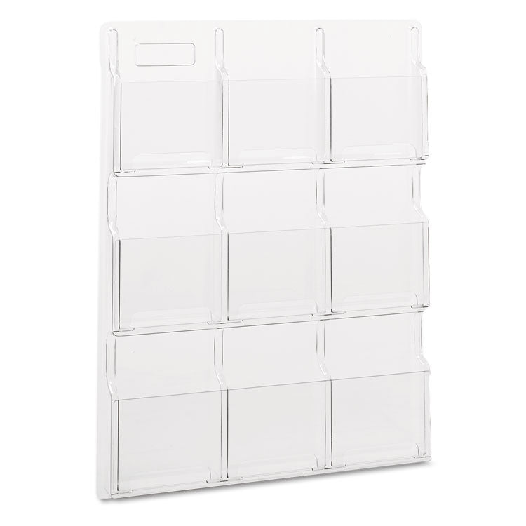 Reveal Clear Literature Displays, 9 Compartments, 30w x 2d x 36.75h, Clear