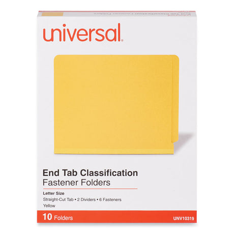 Deluxe Six-Section Pressboard End Tab Classification Folders, 2 Dividers, 6 Fasteners, Letter Size, Yellow, 10/Box