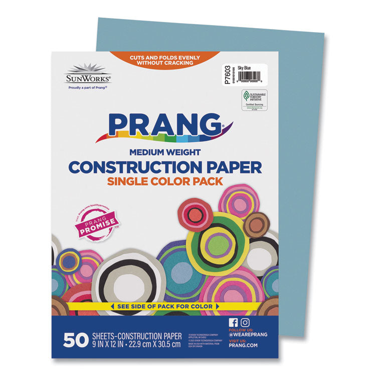 SunWorks Construction Paper, 50 lb Text Weight, 9 x 12, Sky Blue, 50/Pack