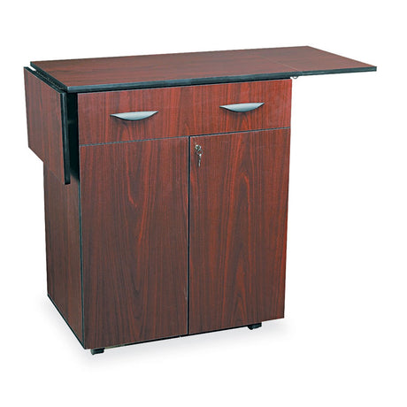 Hospitality Cart with Drop Leaves, Engineered Wood, 3 Shelves, 1 Drawer, 32.5  to 56.25  x 20.5  x 38.75 , Mahogany