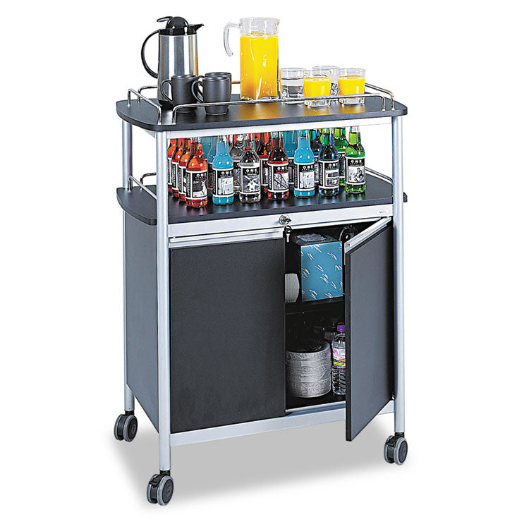 Mobile Beverage Cart, Plastic, 4 Shelves, 33.5  x 21.75  x 43 , Black