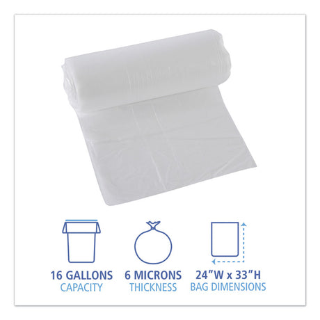 High-Density Can Liners, 16 gal, 6 mic, 24  x 33 , Natural, Perforated Roll, 50 Bags/Roll, 20 Rolls/Carton