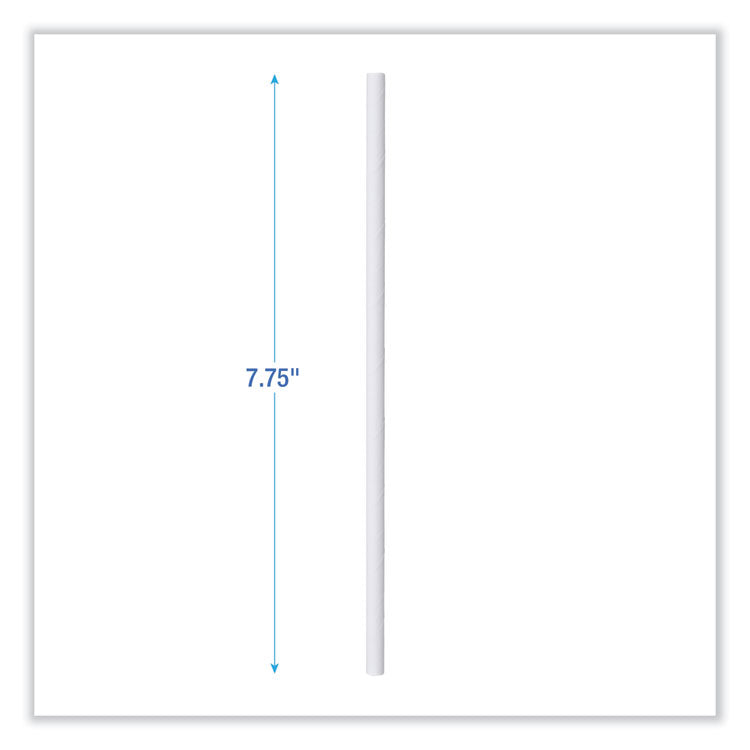 Individually Wrapped Paper Straws, 7.75  x 0.25 , White, 3,200/Carton