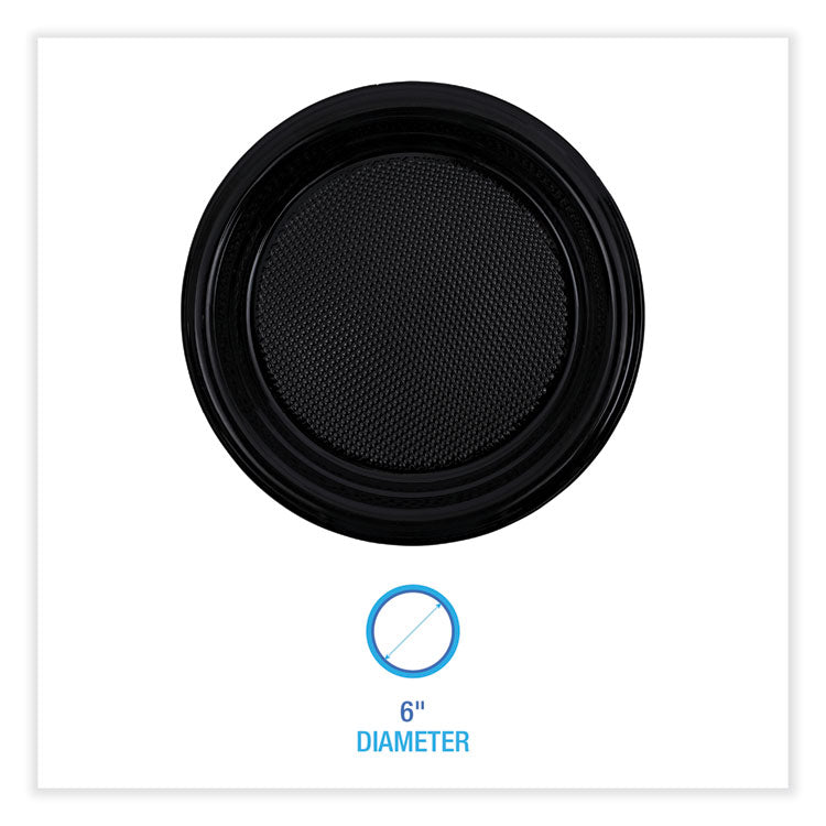 Hi-Impact Plastic Dinnerware, Plate, 6  dia, Black, 1,000/Carton