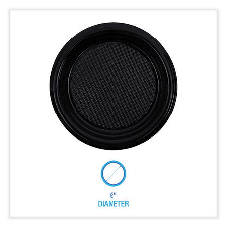 Hi-Impact Plastic Dinnerware, Plate, 6  dia, Black, 1,000/Carton