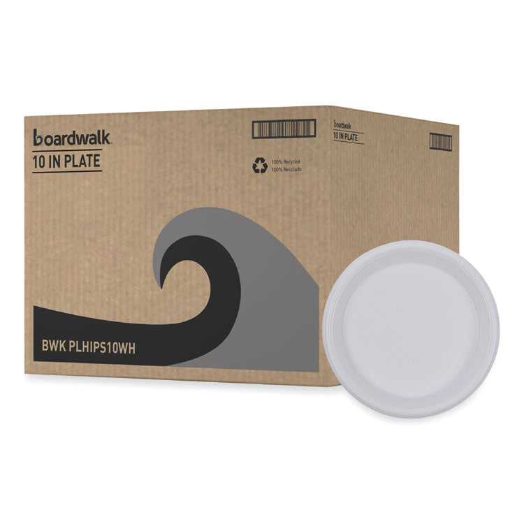 Hi-Impact Plastic Dinnerware, Plate, 10  dia, White, 500/Carton