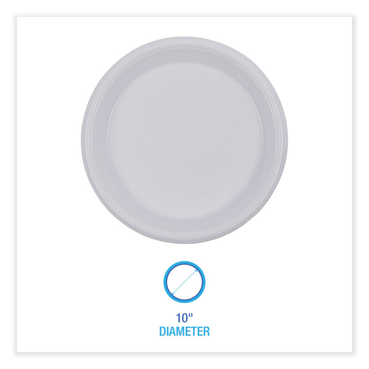 Hi-Impact Plastic Dinnerware, Plate, 10  dia, White, 500/Carton