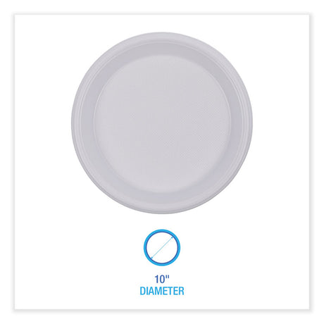Hi-Impact Plastic Dinnerware, Plate, 10  dia, White, 500/Carton