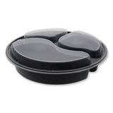 Newspring VERSAtainer Microwavable Containers, Round, 3-Compartment, 39 oz, 9 x 9 x 2.25, Black/Clear, Plastic, 150/Carton