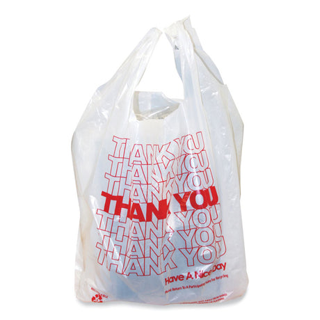 Thank You Bags, Thank You - Have a Nice Day Labeling, Cut-Out Handles, 11.5  x 6.5  x 21 , White/Red, 1,000/Carton