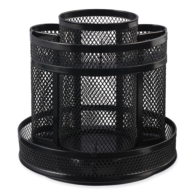 Metal Mesh Rotating Desktop Organizer, 8 Compartments, Metal Mesh, 6.5" Diameter x 6.13"h, Black