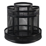 Metal Mesh Rotating Desktop Organizer, 8 Compartments, Metal Mesh, 6.5" Diameter x 6.13"h, Black