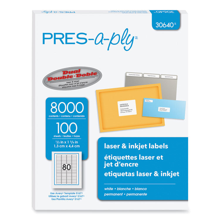 Labels, Inkjet/Laser Printers, 0.5 x 1.75, White, 80/Sheet, 100 Sheets/Pack