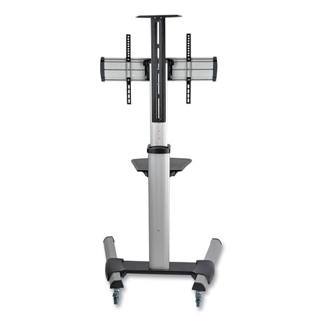 Flat Panel Floor Stand, Tilt Range: -12 to +5, Metal, 1 Shelf, 110 lb Capacity, 32.6  x 27.6  x 81.5 , Silver/Black