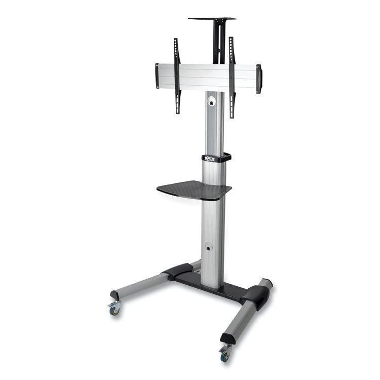 Flat Panel Floor Stand, Tilt Range: -12 to +5, Metal, 1 Shelf, 110 lb Capacity, 32.6  x 27.6  x 81.5 , Silver/Black