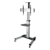 Flat Panel Floor Stand, Tilt Range: -12 to +5, Metal, 1 Shelf, 110 lb Capacity, 32.6  x 27.6  x 81.5 , Silver/Black