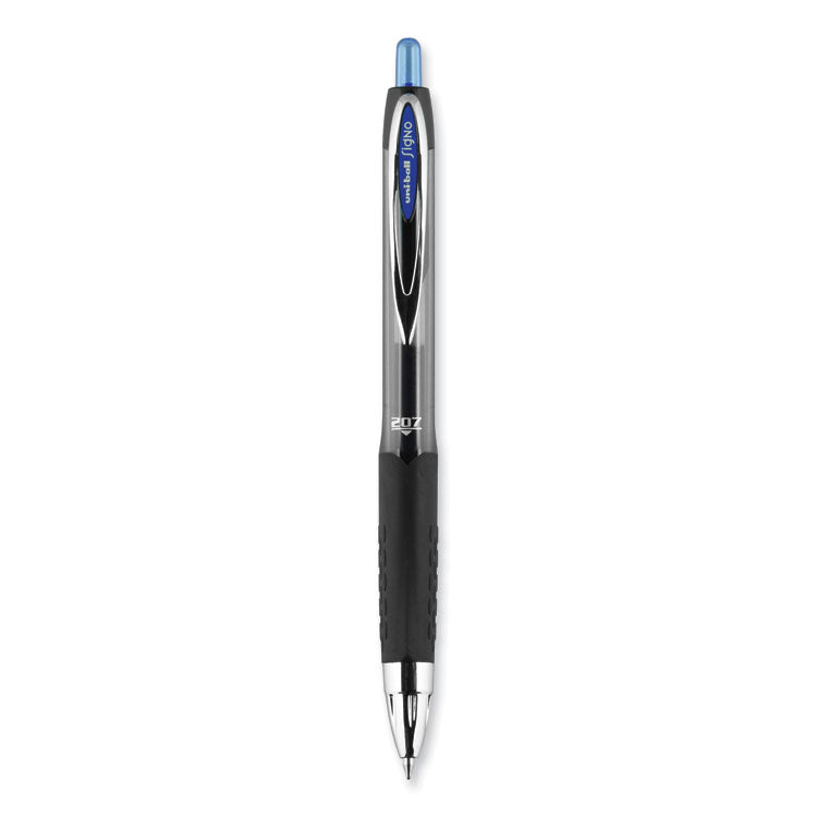 Signo 207 Gel Pen, Retractable, Medium 0.7 mm, Blue Ink, Smoke/Black/Blue Barrel, Dozen