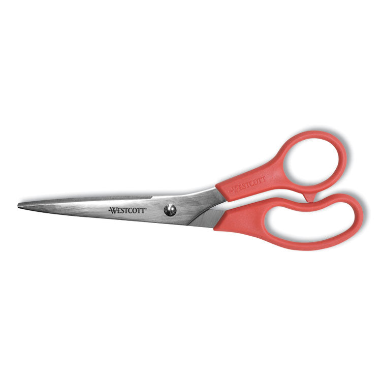 Value Line Stainless Steel Shears, 8" Long, 3.5" Cut Length, Red Straight Handle