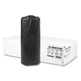 Low-Density Commercial Can Liners, 60 gal, 1.5 mil, 38  x 58 , Black, Interleaved Roll, 20 Bags/Roll, 5 Rolls/Carton