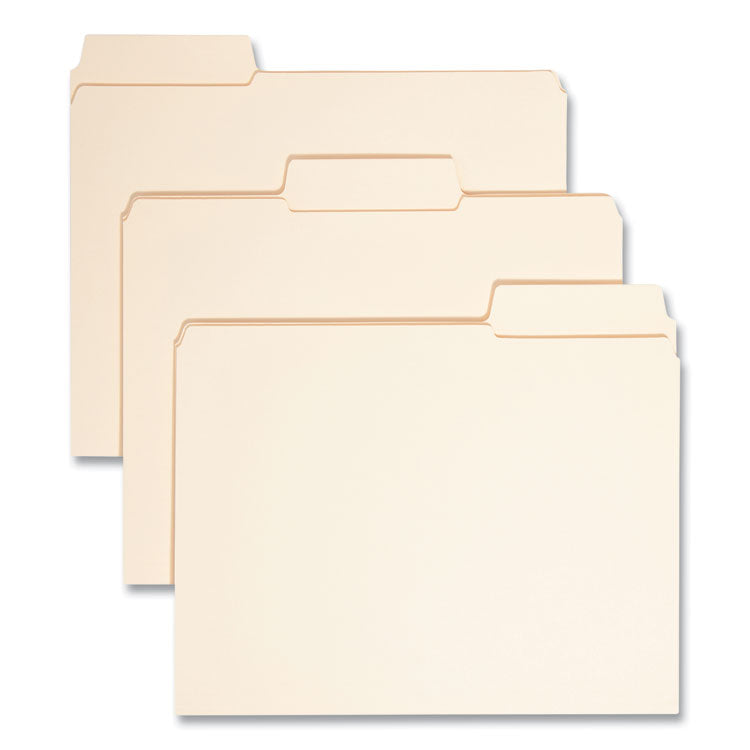 SuperTab Reinforced Guide Height Top Tab Folders, 1/3-Cut Tabs: Assorted, Letter Size, 0.75" Expansion, Manila, 100/Box