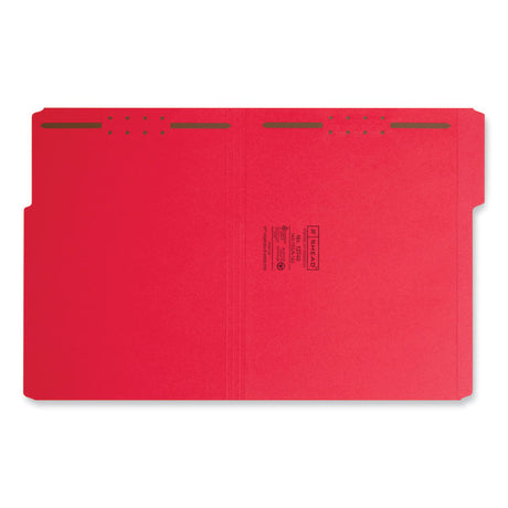 Top Tab Colored Fastener Folders, 0.75" Expansion, 2 Fasteners, Letter Size, Red Exterior, 50/Box