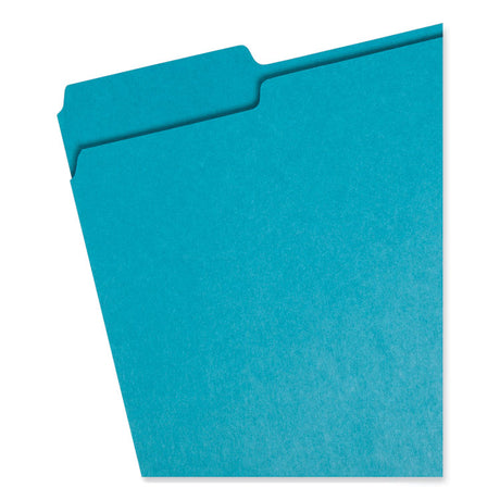 Colored File Folders, 1/3-Cut Tabs: Assorted, Letter Size, 0.75" Expansion, Teal, 100/Box