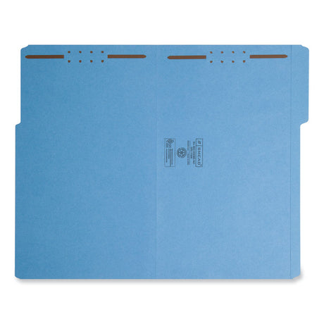 Top Tab Colored Fastener Folders, 0.75" Expansion, 2 Fasteners, Legal Size, Blue Exterior, 50/Box