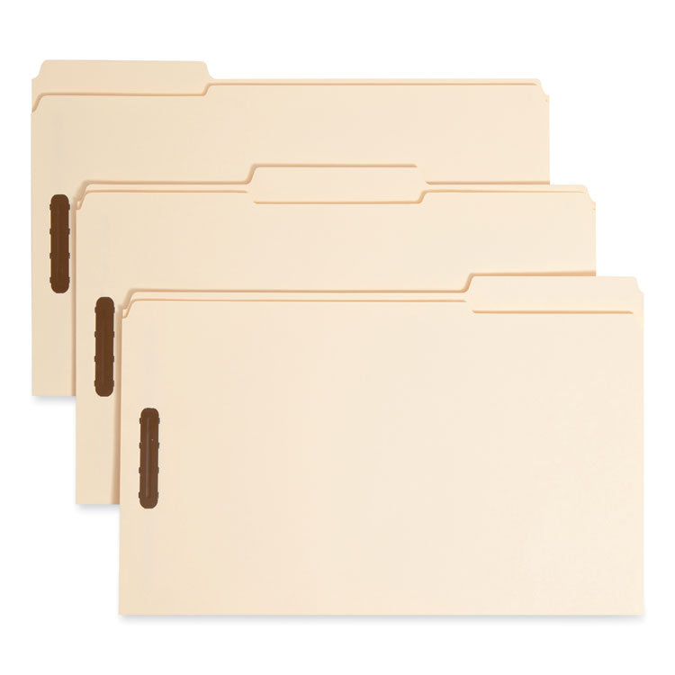 Top Tab Fastener Folders, 1/3-Cut Tabs: Assorted, 0.75" Expansion, 2 Fasteners, Legal Size, Manila Exterior, 50/Box