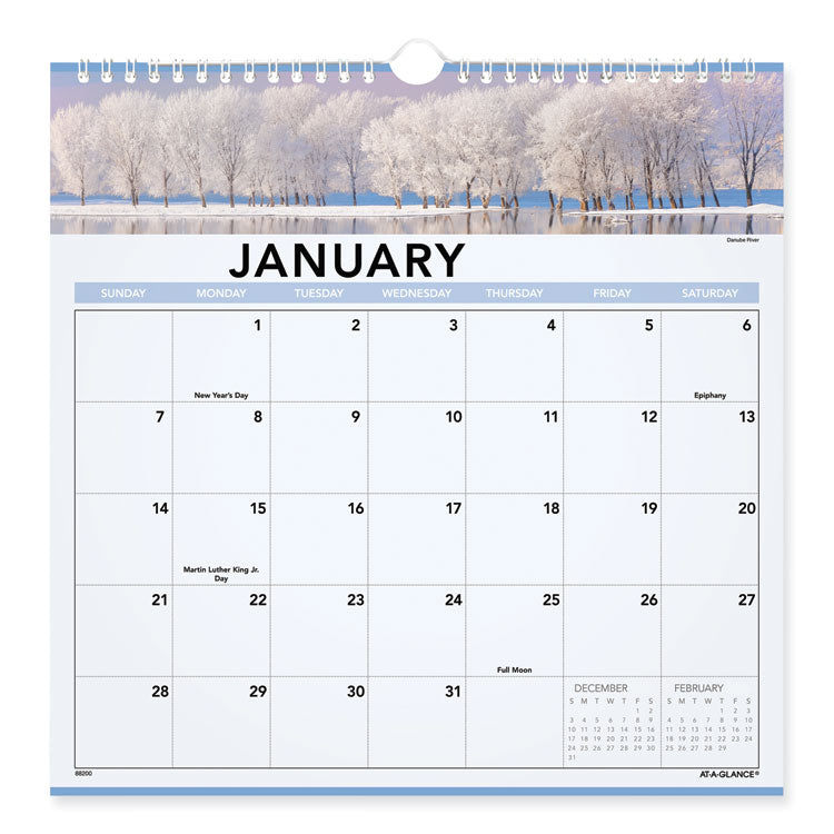 Landscape Monthly Wall Calendar, Landscapes Photography, 12 x 12, White/Multicolor Sheets, 12-Month (Jan to Dec): 2025